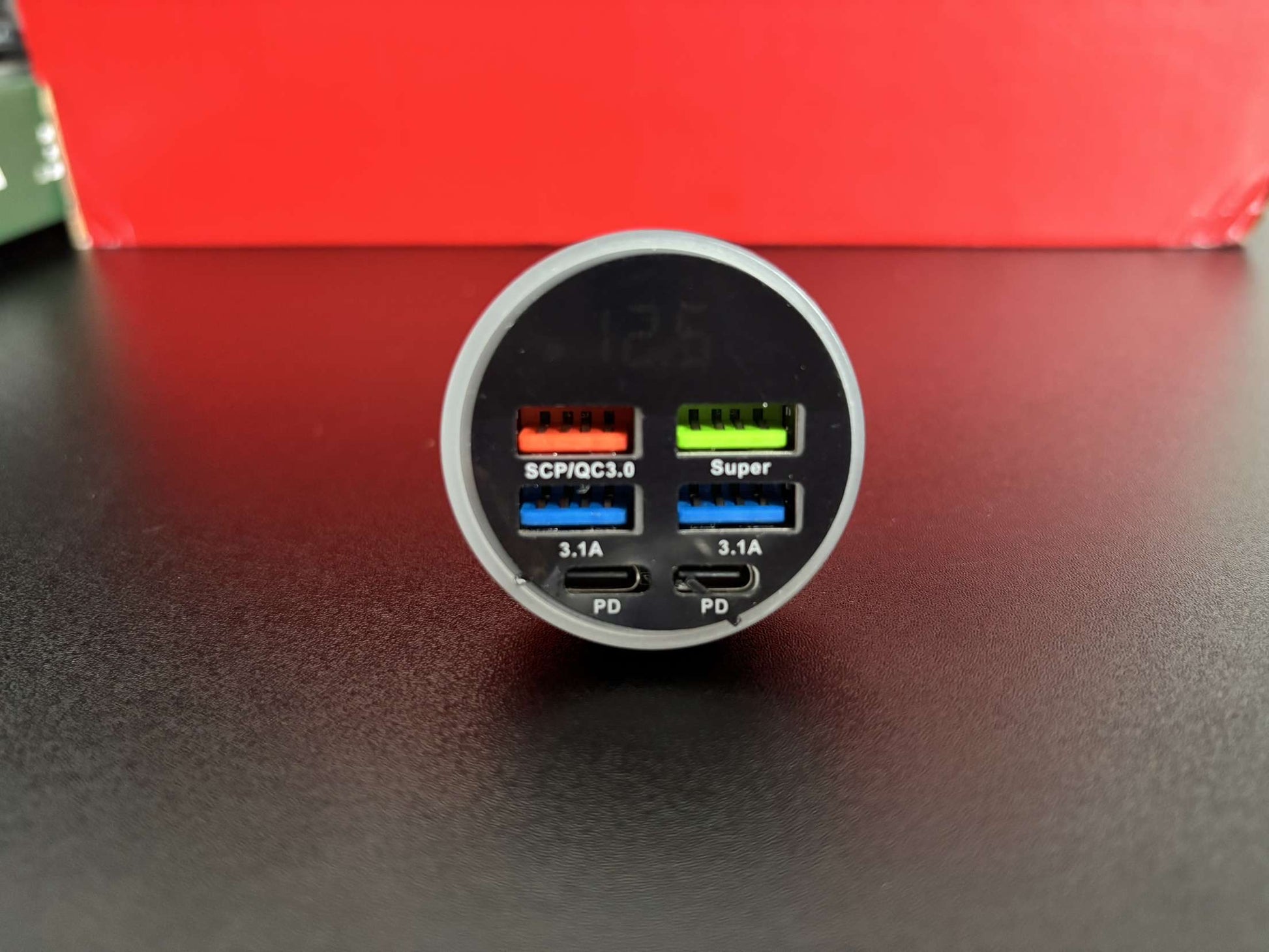 Multi-Port Fast Car Charger – 6-Port USB & Type-C Quick Charger Adapter with LED Display